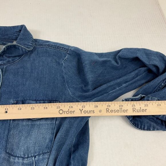 J.Jill Denim Utility Jacket Blue Button Down Drawstring Waist Raw Hem XSP Petite - Picture 8 of 11